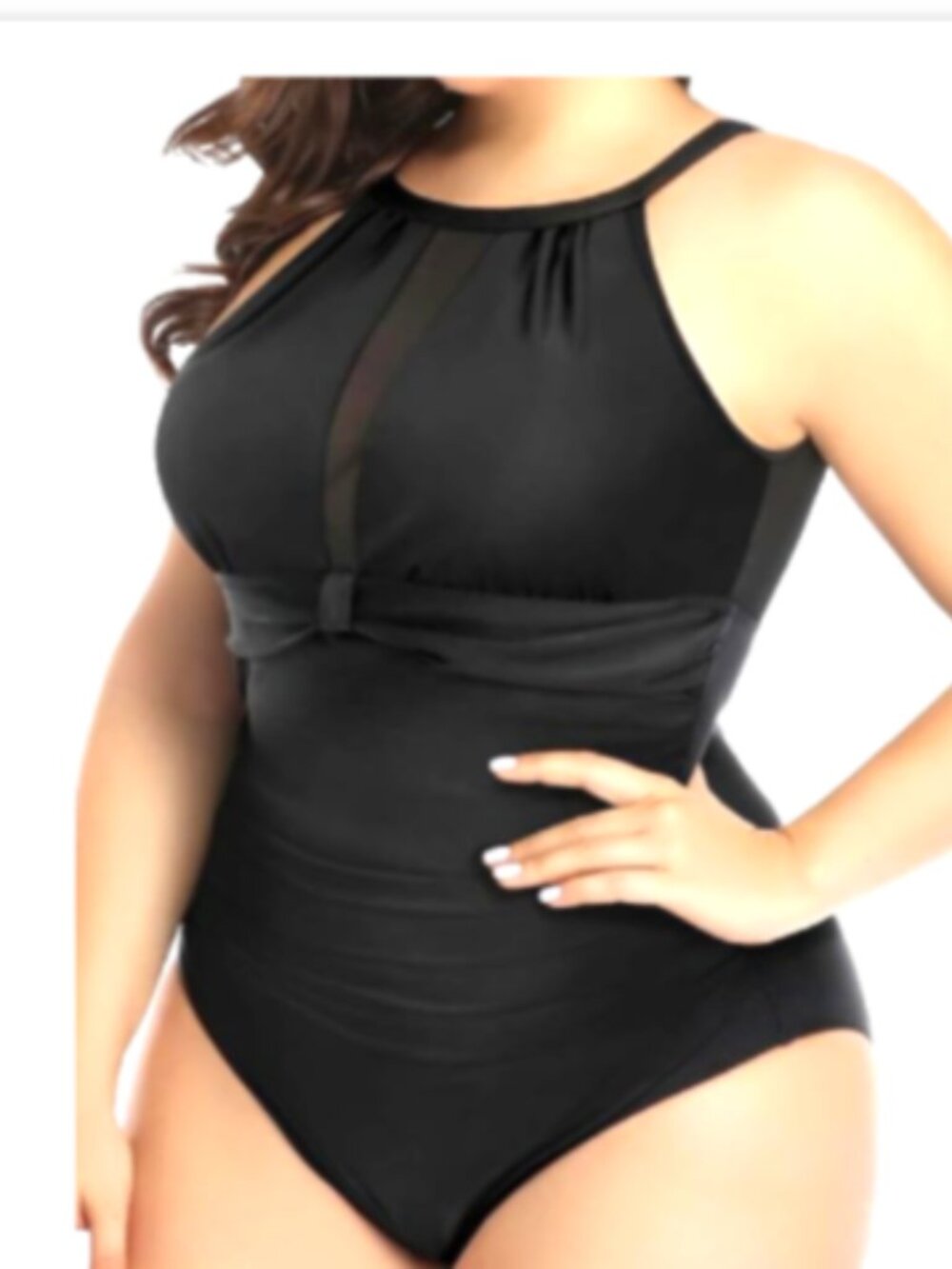 One-Piece Swimsuit 24W Black Tummy Control Ruched High Neck NWT